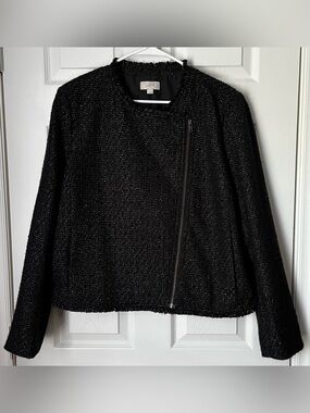 Ann Taylor LOFT Tweed Blazer Black & Metallic Gold Moto Jacket